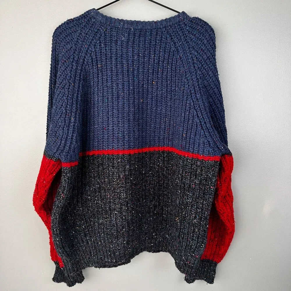 Vintage Chris Color Block Chunky Knit Crew Neck sweater Mens XL